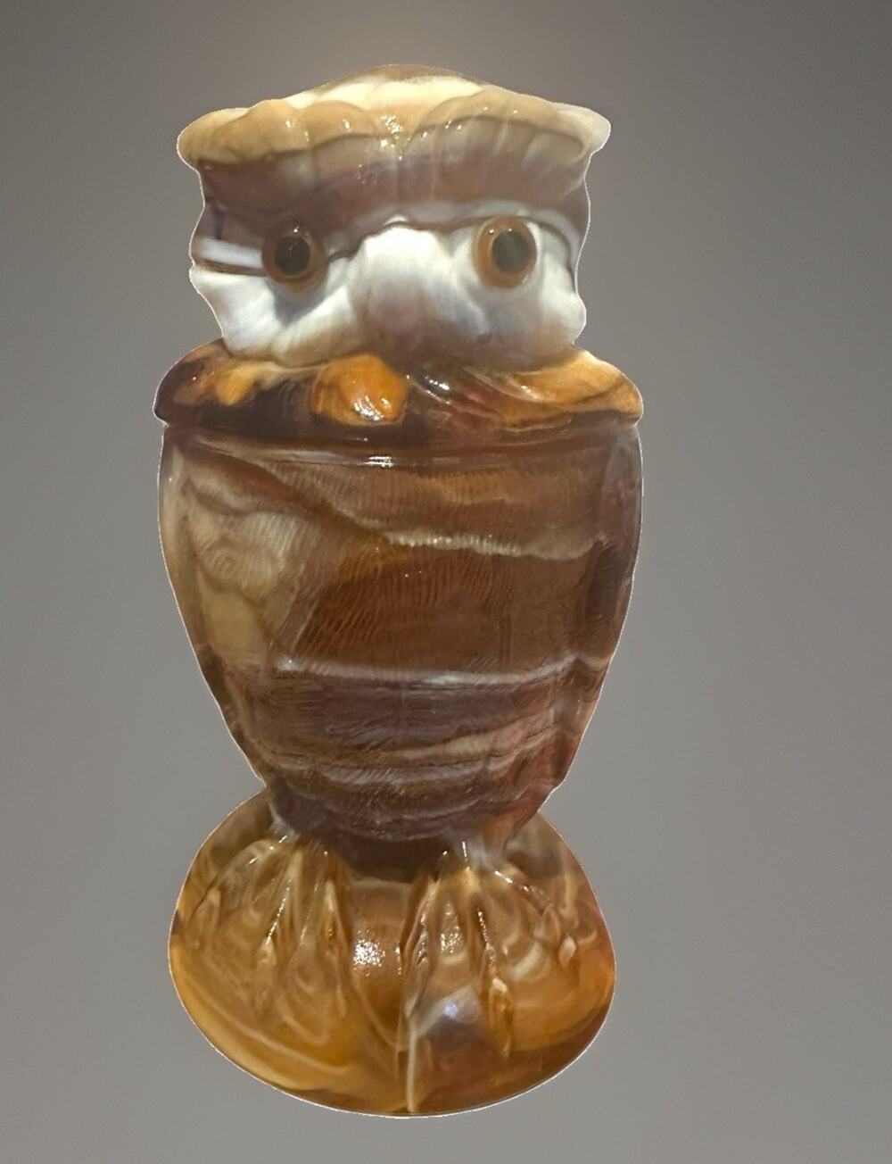 Imperial Glass Caramel Slag Owl Jar Lidded Trinket Dish Vintage 6” Tall EUC
